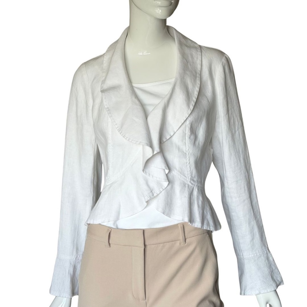 Inc International Concepts White Linen Ruffled Peplum Cropped Jacket Size S NWT - Picture 6 of 7